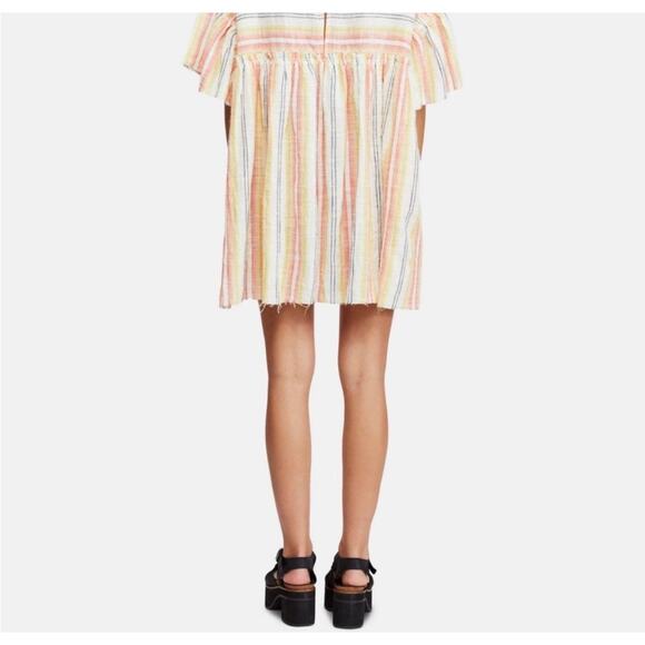 FREE PEOPLE Striped Ruffle Sleeve Tunic Mini Dress | Medium | Multi Color - Picture 3 of 10